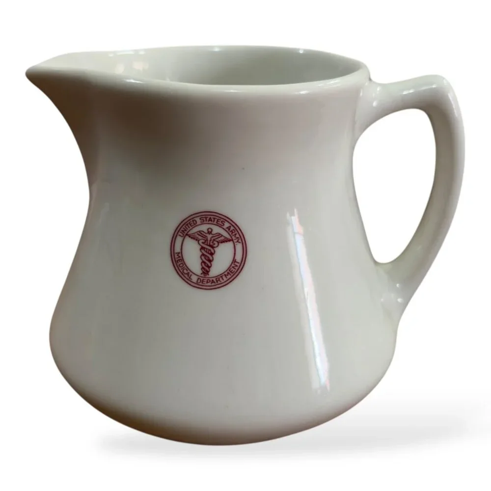 VTG Shenango US Army Medical Dept Ceramic Pitcher White Red Seal Restaurant Ware